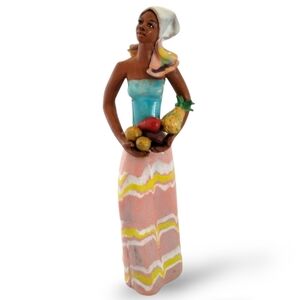1980s Jamaican Folk Art Creole Woman Figural Pottery Sculpture